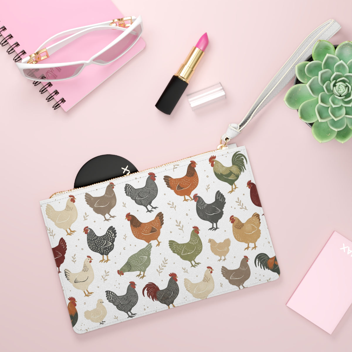 Chicken Pattern Clutch — Farmhouse Wristlet
