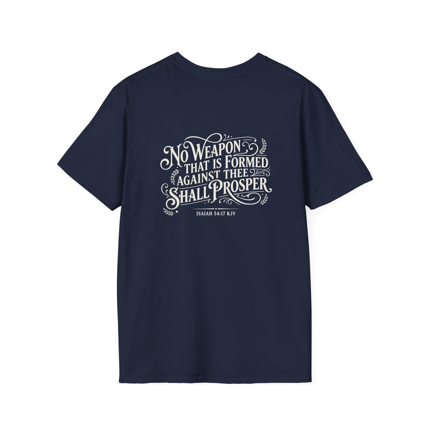 No Weapon Faith Verse T‑Shirt — Isaiah 31:7 Inspirational Christian Tee