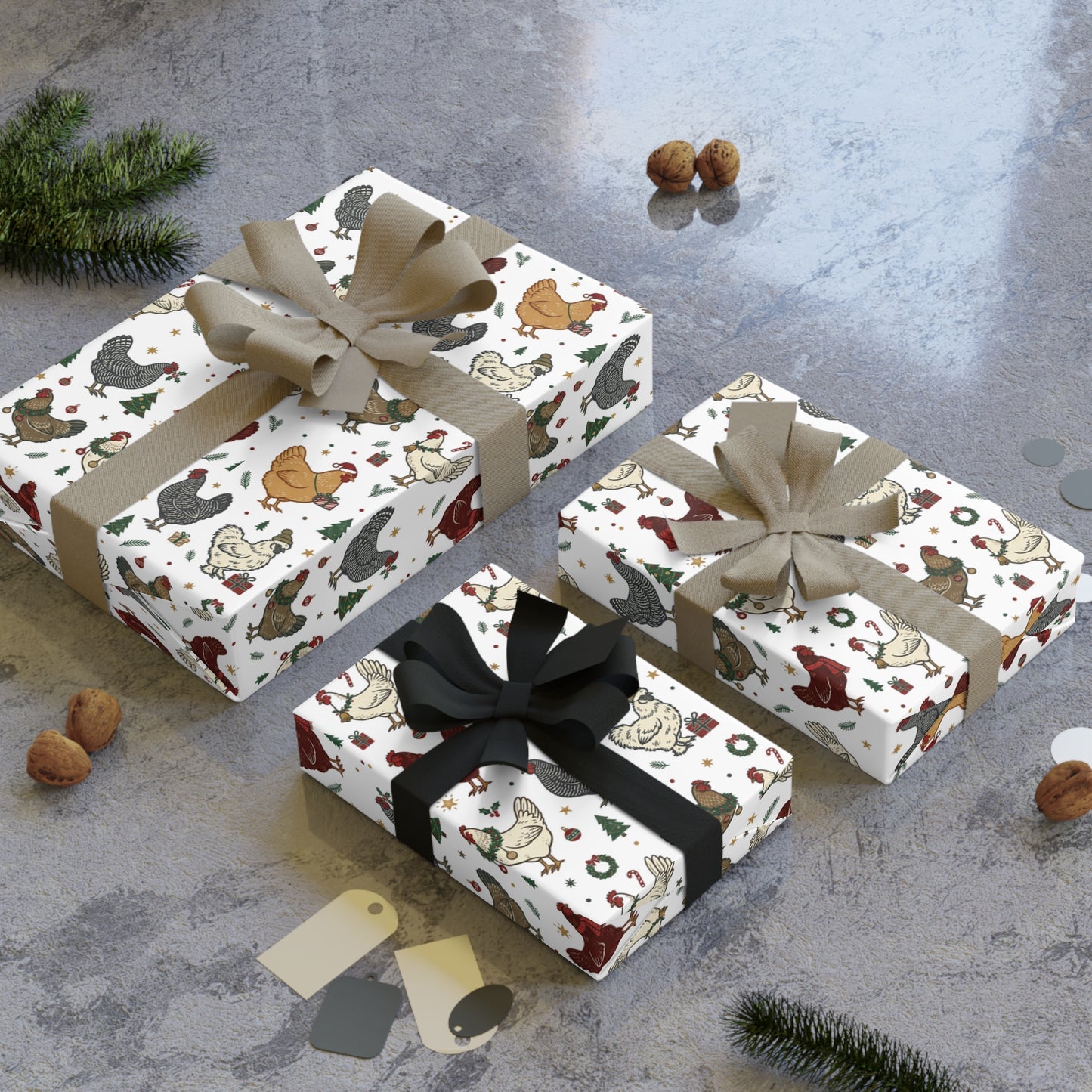 Holiday Chicken Wrapping Paper Roll — Festive Farmhouse Hen Print Gift Wrap