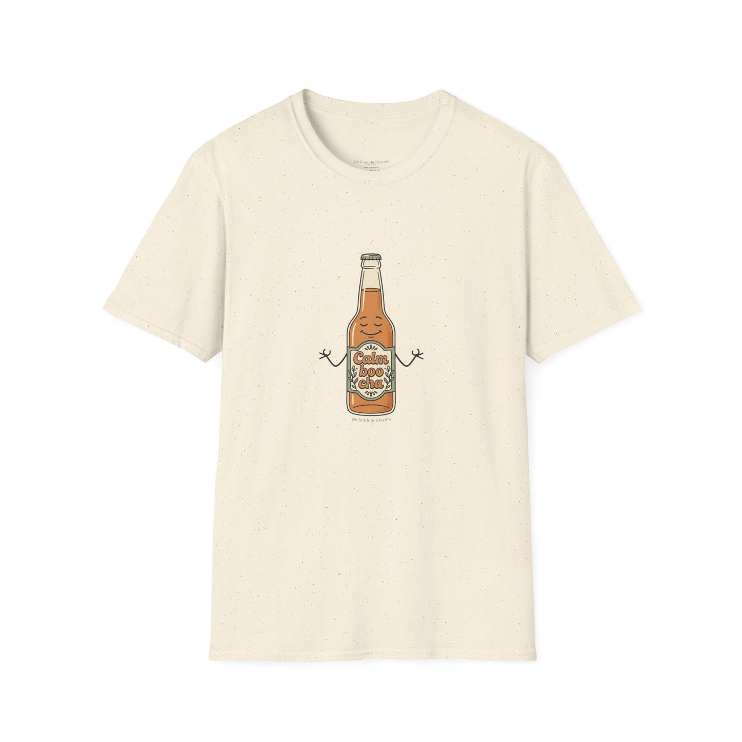 Kombucha Bottle Cartoon T-Shirt — Cute Relaxed Beverage Graphic Tee