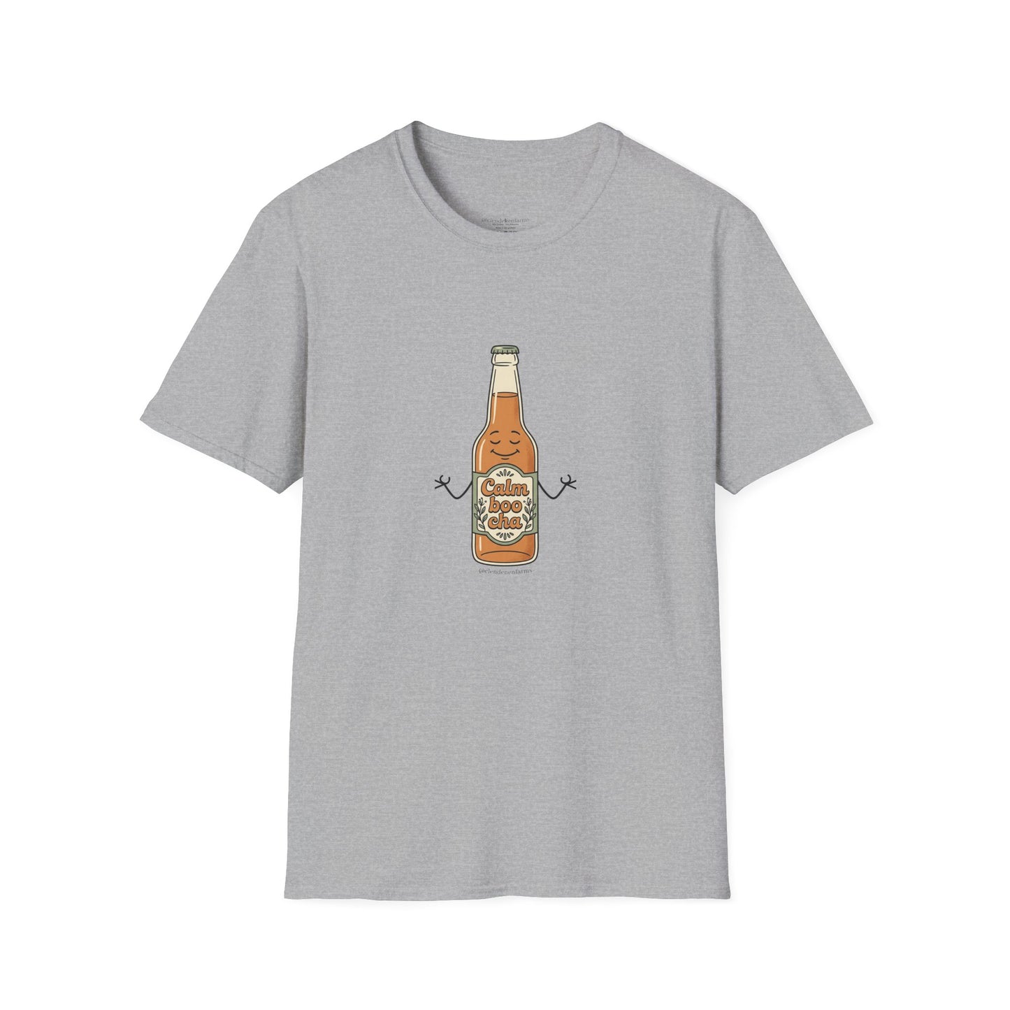Kombucha Bottle Cartoon T-Shirt — Cute Relaxed Beverage Graphic Tee