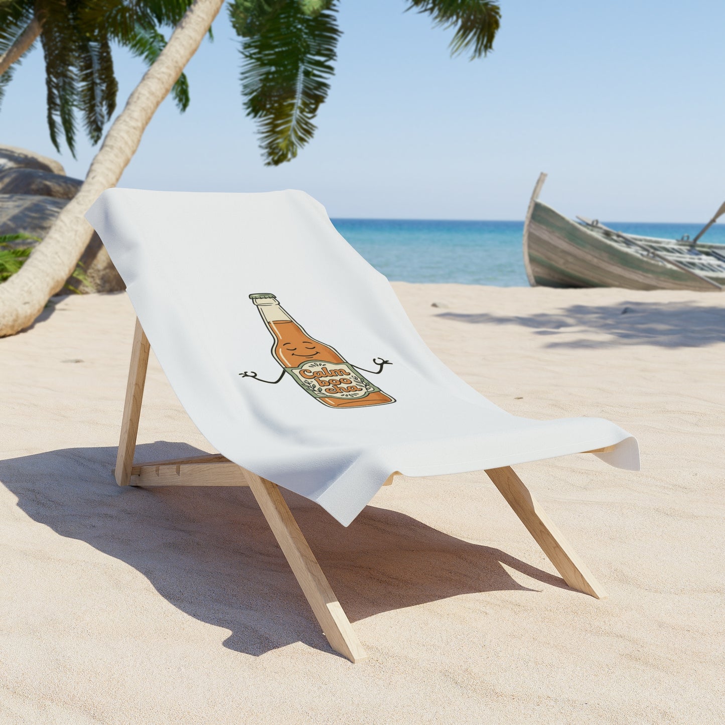 Beach Towel - Cute Relaxing Beer Bottle Illustration (Summer Drink Vibes)