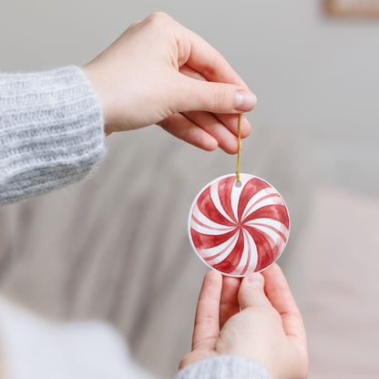 Peppermint Swirl Ceramic Ornament