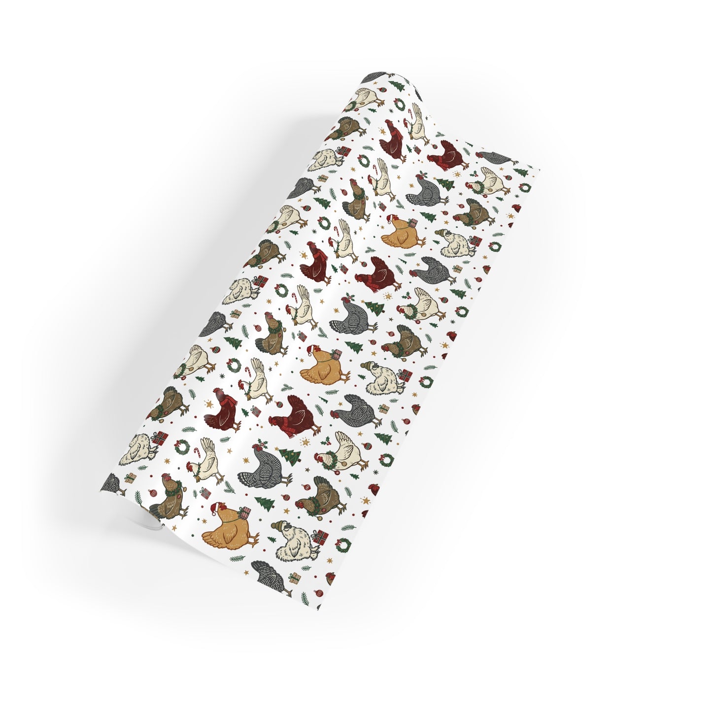 Holiday Chicken Wrapping Paper Roll — Festive Farmhouse Hen Print Gift Wrap