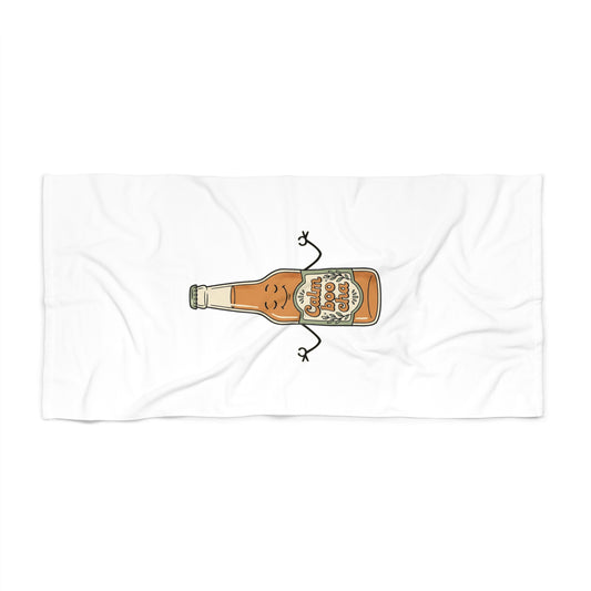 Beach Towel - Cute Relaxing Beer Bottle Illustration (Summer Drink Vibes)