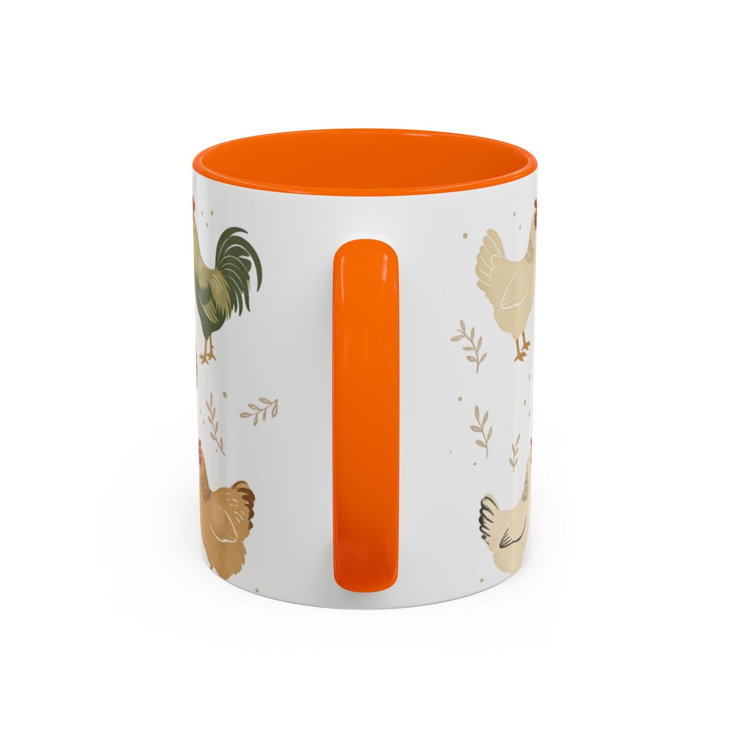 Chicken Pattern Accent Coffee Mug — Farmhouse Rooster & Hen Ceramic Mug (11/15 oz)