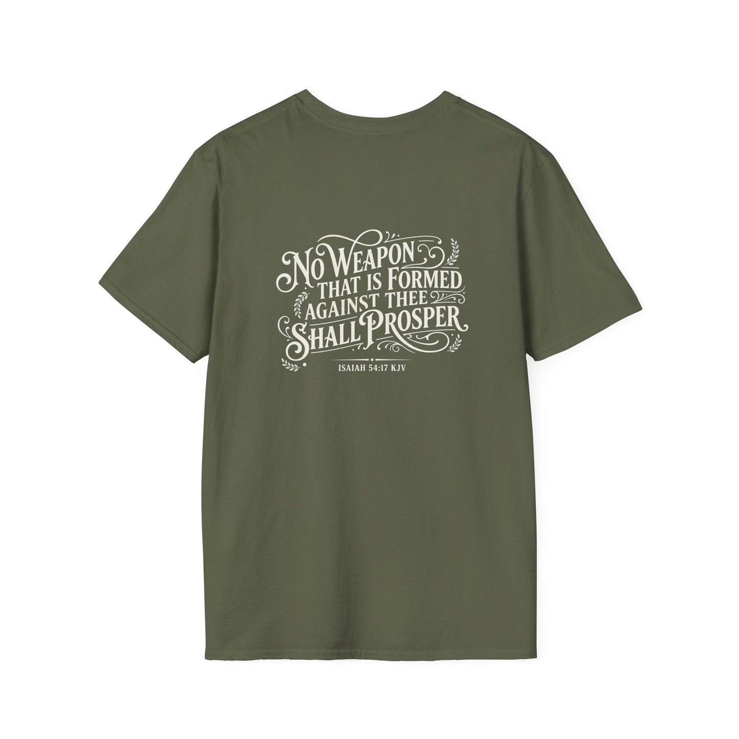 No Weapon Faith Verse T‑Shirt — Isaiah 31:7 Inspirational Christian Tee