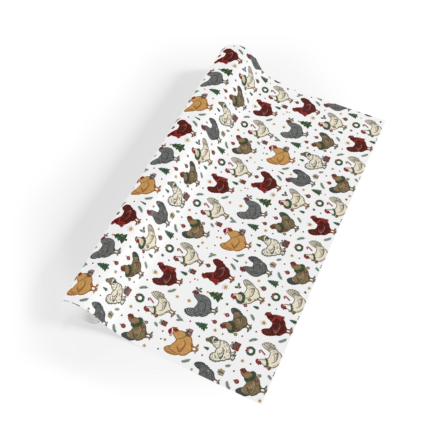 Holiday Chicken Wrapping Paper Roll — Festive Farmhouse Hen Print Gift Wrap