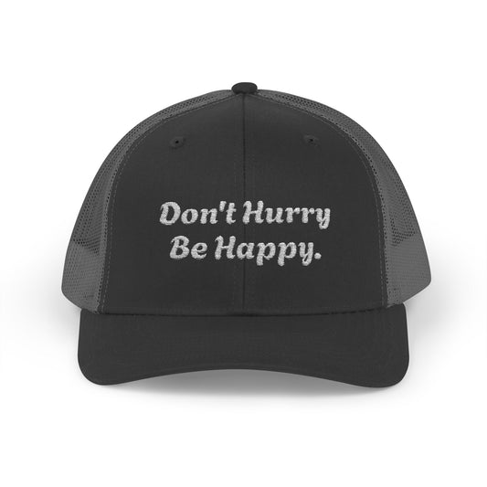 Inspirational Snapback Trucker Cap – Don't Hurry Be Happy, Perfect for Casual Outings, Gifts, Summer Festivals, Outdoor Events, [...]