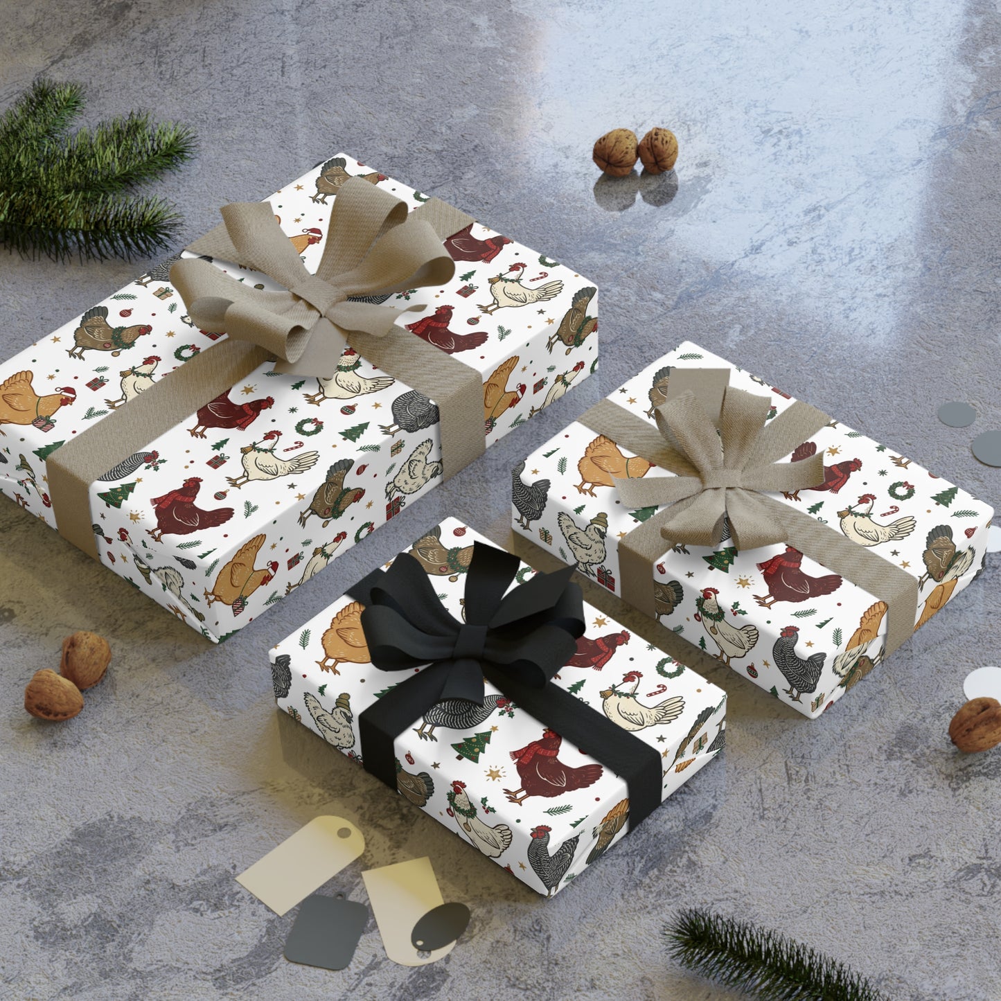 Holiday Chicken Wrapping Paper Roll — Festive Farmhouse Hen Print Gift Wrap